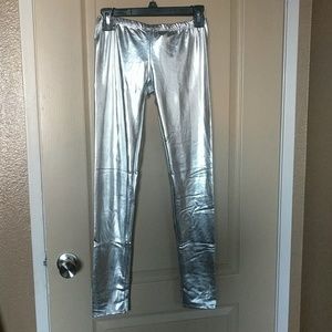 Metallic silver leggings